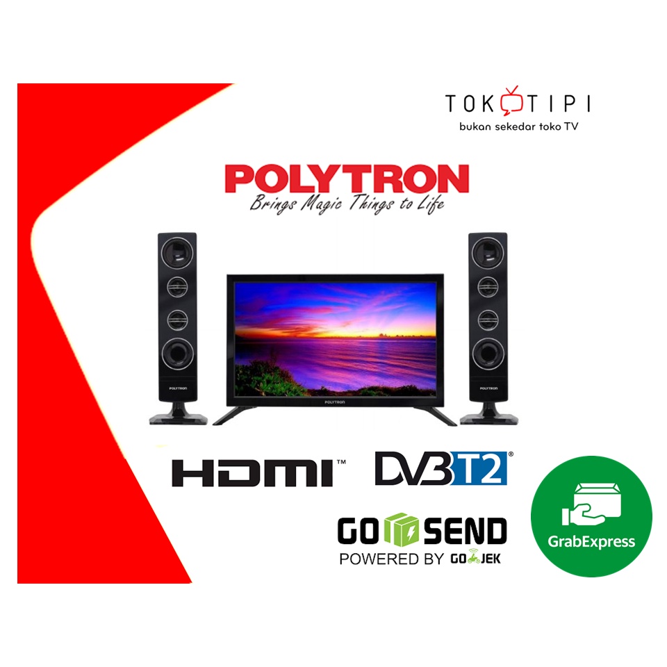 Promo TV LED Polytron 24TV1855 Led Tv 24 inch Digital Hd Tv Speaker Tower