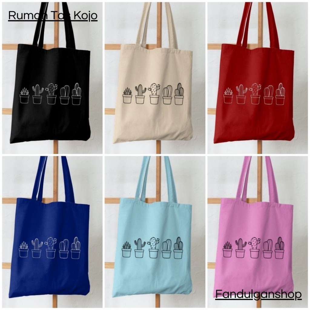 FLASH SALE 7.7 - TOTEBAG MOTIF TANAMAN KAKTUS - RESLETING BAHAN KANVAS / DINIR 300 UKURAN 35X40 CM