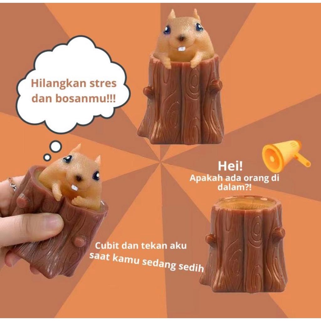 COD❤️Mainan Pop it Squishy Pohon Tupai Karet Silikon /Mainan Tupai Lucu Remasan /Mainan Penghilang Stres dan Gelisah Tupai