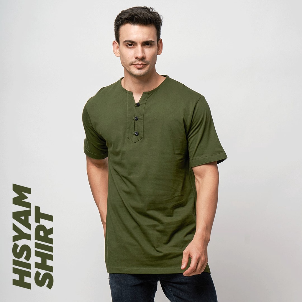 Baju Kaos Koko Kaos Muslim Hisyam Shirt Hijau Army BHIRAMA