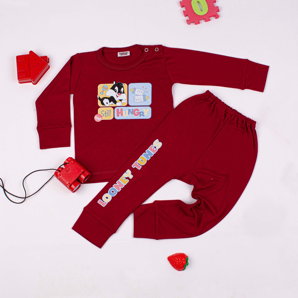 Set Piyama Panjang Tencel Chiyo Merah S M L XL