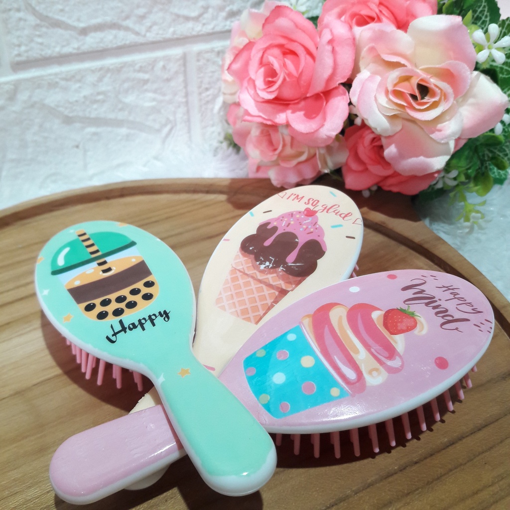 1402 / Sisir rambut anak perempuan anti statis motif ES CREAM