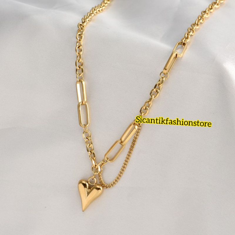 Kalung Titanium Liontin Love Gold Gerai Anti Karat selamanya Kalung Wanita Kekinian Mewah Terbaru Liontin Love Gold model Gerai