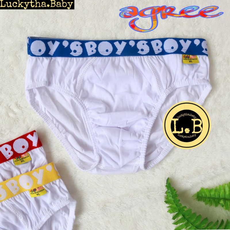 3pc_cd anak laki-laki agree 101 karet boxer polos putih &amp; warna/ CD agree 101/celana dalam agree boy