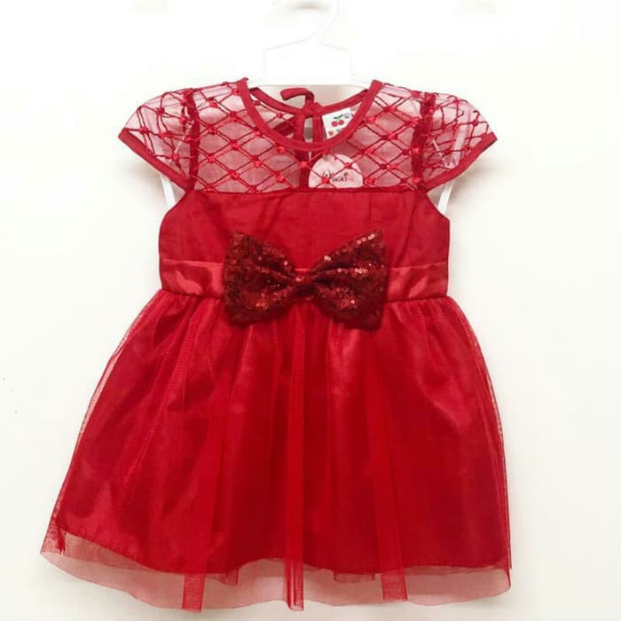Baju Dress Pesta Anak Brokat Bayi Perempuan Rok Tile Merah