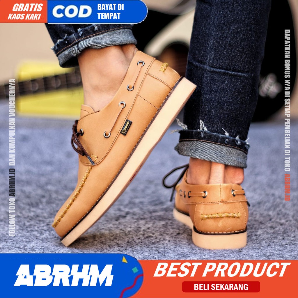 ABRHM x DAVIS Sepatu  Kasual Pria Sepatu Pria Casual Kulit Asli Kerja Cowo/Cowok Ori Santai Sepatu Semi Formal Kuliah Kondangan Gaya keren Kekinian Murah Terlaris