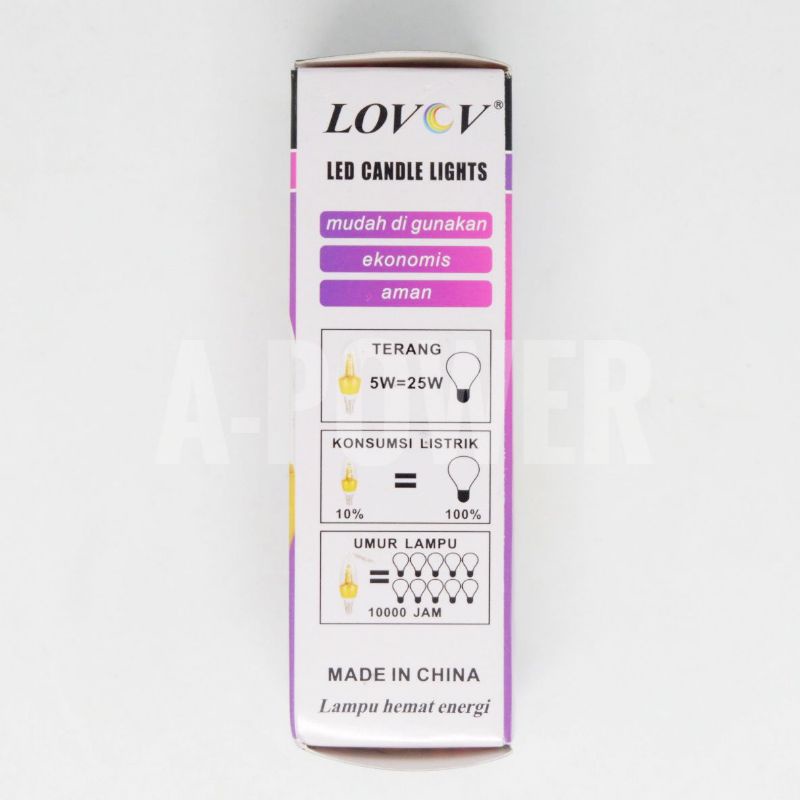 Lovov - Lampu LED Candle 5W E27 (Putih / Kuning)