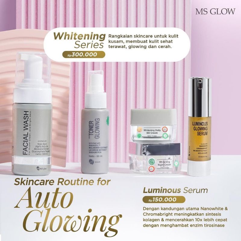 ECER MS GLOW ORIGINAL/ NIGHT CREAM MS GLOW / DAY CREAM MS GLOW/ TONER MS GLOW /FACIAL WASH MS GLOW