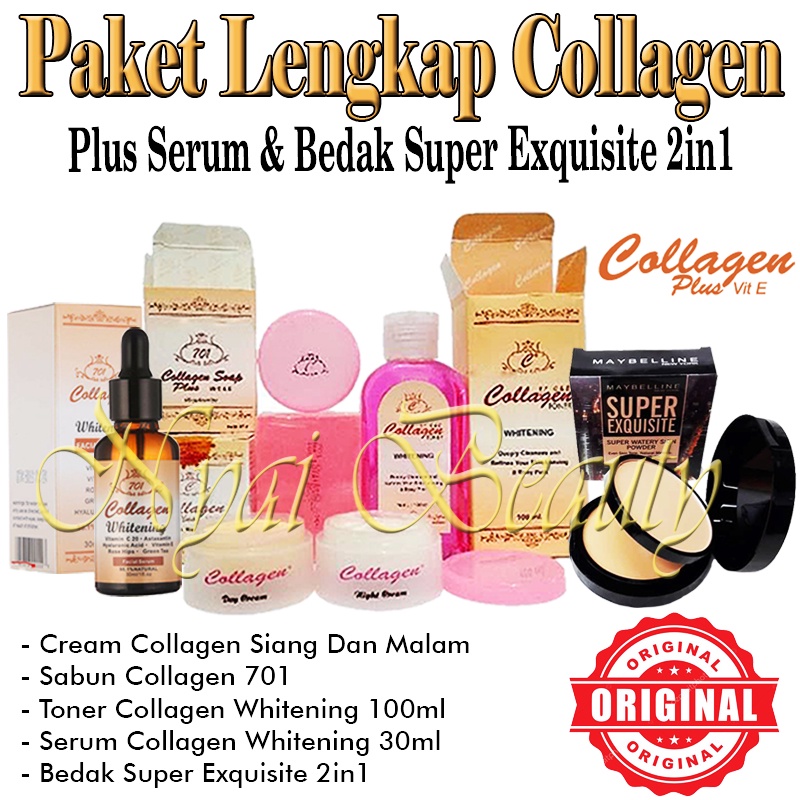Paket Lengkap Collagen - Cream Collagen Susun Siang Dan Malam - Sabun Collagen 701 - Toner - Serum C