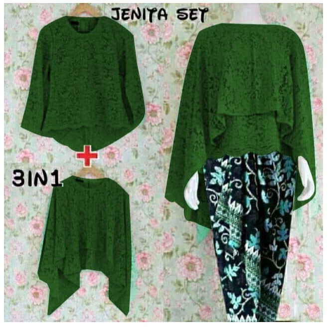 (Dijamin RealPict) 3in1 Set Kebaya Jenita Brukat Corneli Cord Tulang !!