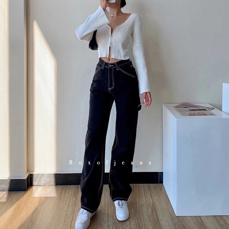 Boxofjeans - AE-RI 애리 Loose Jeans - BLACK LIST WHITE