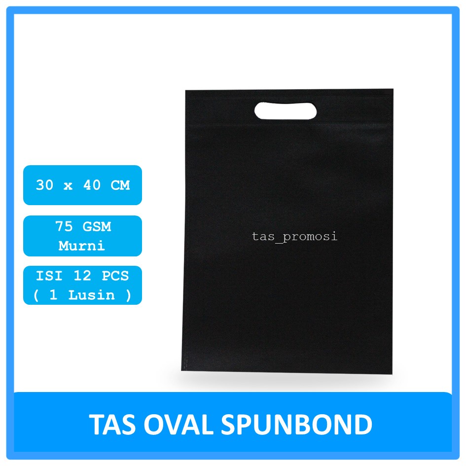 Goodie Bag Spunbond Oval 30x40 Hitam Satuan / Tas Spunbond Polos