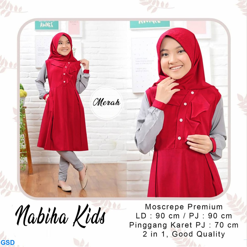 set nabiha kids/stelan baju muslim anak cewek/set baju hijab anak/setelan gamis syari anak murah