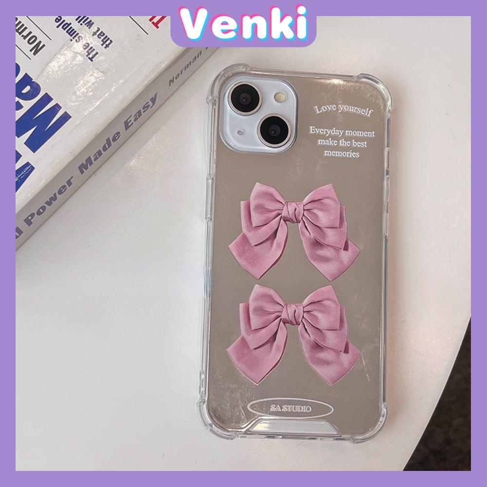 iPhone Case Acrylic Reflective Mirror Airbag Shockproof Protection Camera Pink Bow Cute Style Compatible with iPhone 11 iPhone 13 Pro Max iPhone 12 Pro Max iPhone 7 Plus iPhone xr