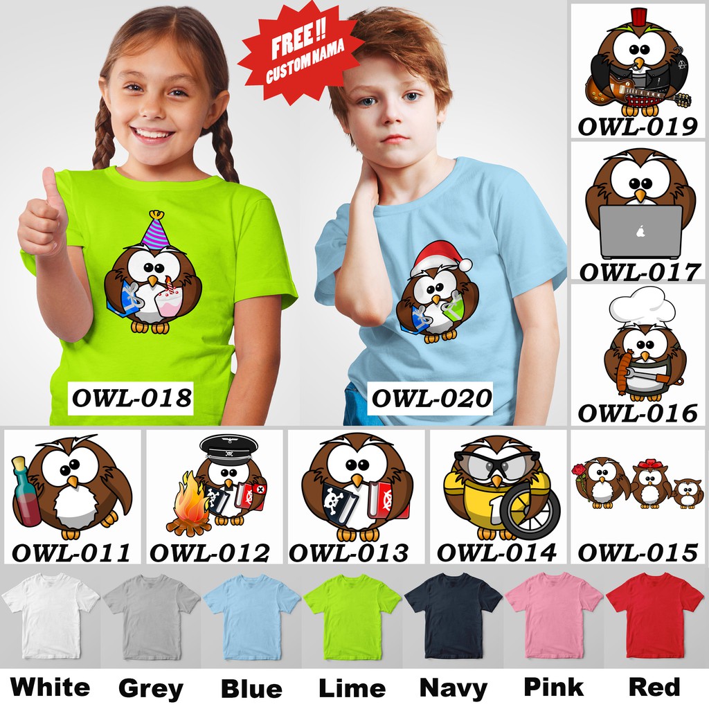 [FREE NAMA !!] Kaos Anak &amp; Family OWL 100% COTTON PREMIUM