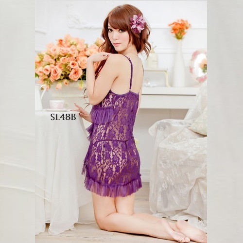 [BISA COD] SLEEPWEAR LINGERIE SEXY BAJU TIDUR WANITA DEWASA LACE UNGU SL48B