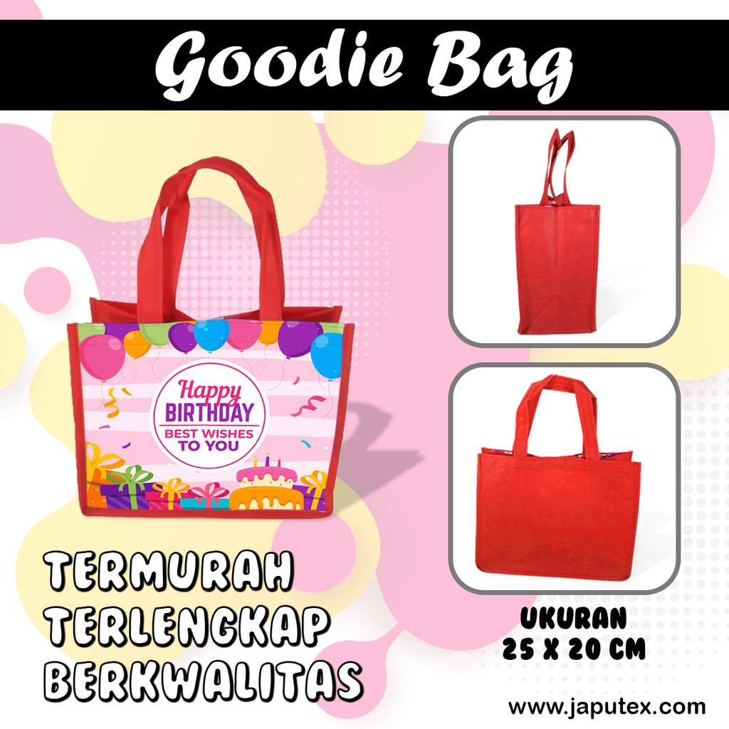 Tas Ultah Tema Happy Birthday01 Goodie Bag Souvenir Ulang Tahun Aqiqah Nama Foto Kartun Anak Lucu-Merah