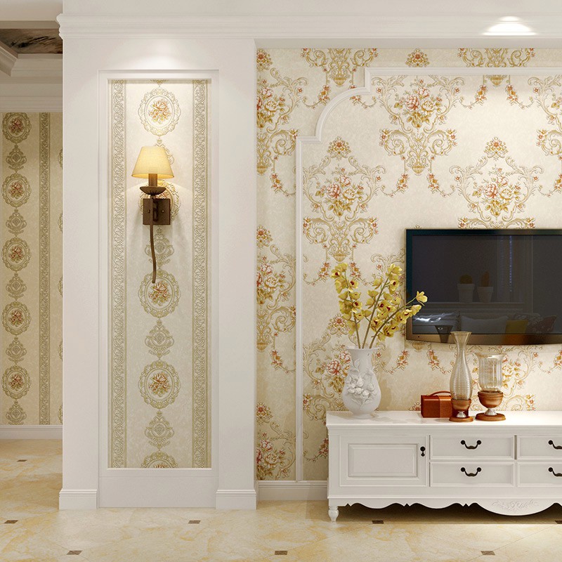 Kamar tidur Eropa kelas atas pastoral Amerika retro wallpaper, 3D stereo ruang tamu, Bunga besar TV