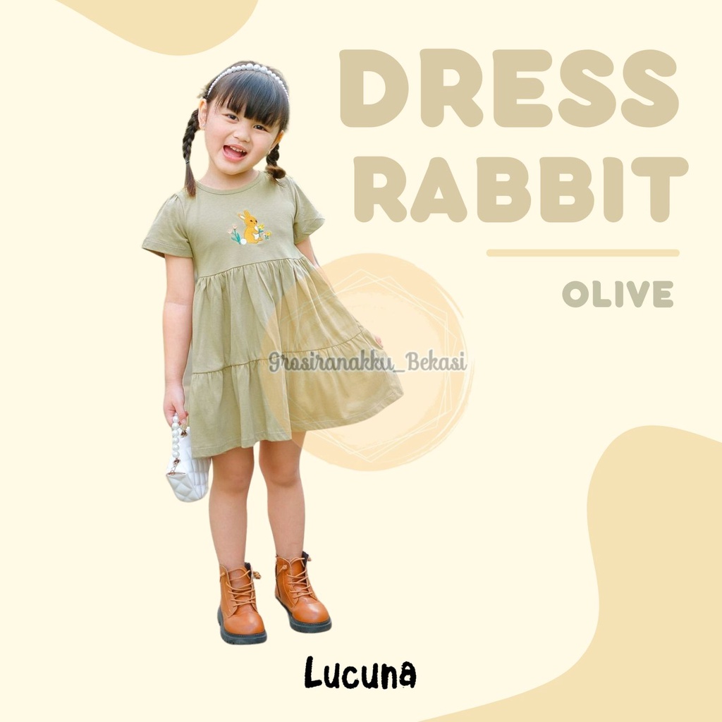 Dress Anak Rabbit Lucuna  Warna Olive Size 1-5 Thn