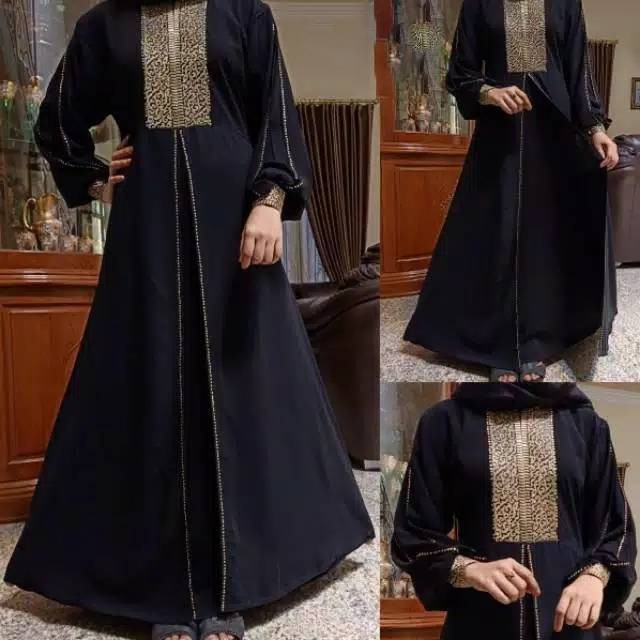 lidya  New Abaya Gamis Maxi Dress Arab Saudi Bordir 255 Turki Umroh Dubai Turkey India Wanita Hitam