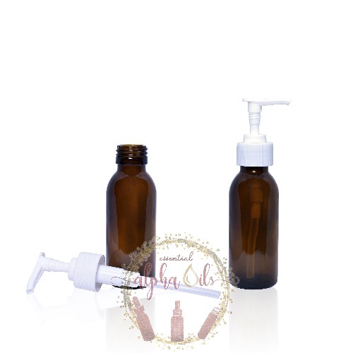Botol Pump Serum Kaca 100ml Amber - Tutup Putih