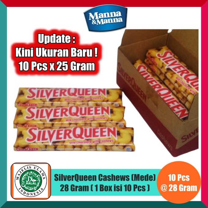 

COKELAT SILVERQUEEN CASHEWS (MEDE) 28 GRAM - 1 BOX ISI 10 PCS