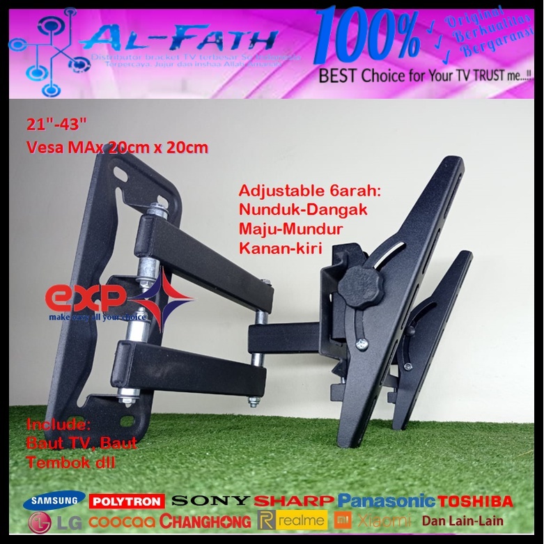 Bracket TV COOCAA 14 s/d 43 inch 6 ARAH FULL BESI SUPER KOKOH GARANSI 100% ORI