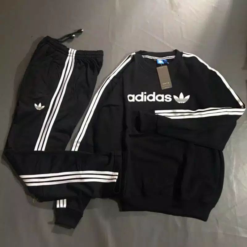 jaket adidas 1 set celana logo strip