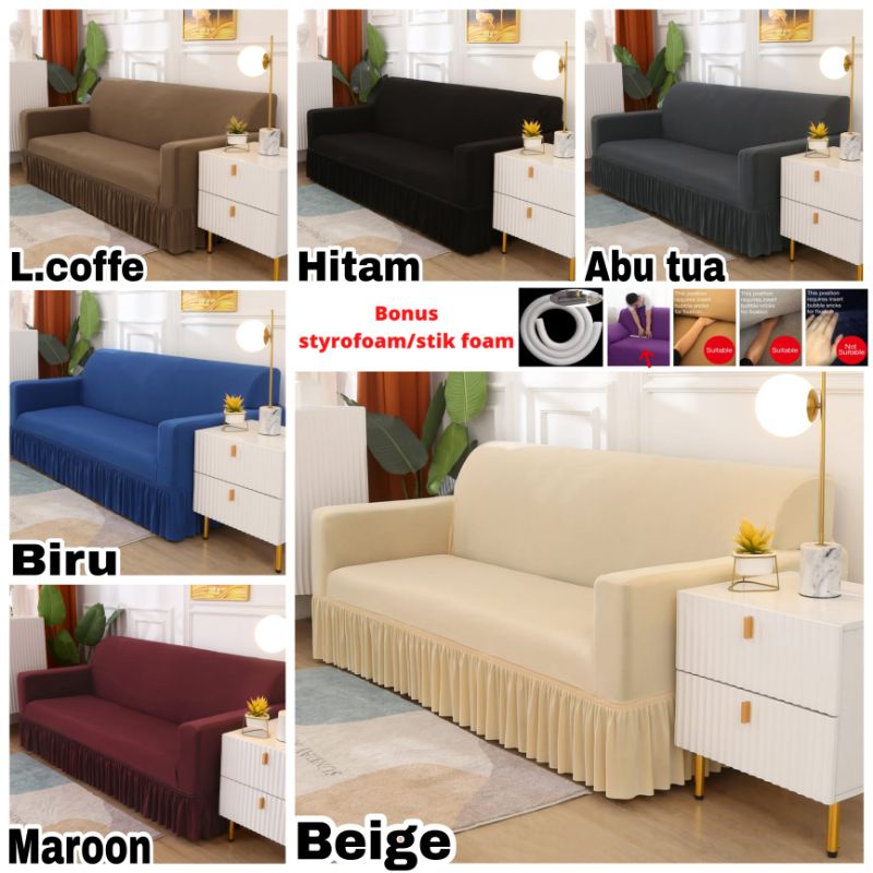 Sarung PELINDUNG sofa 1/2/3 seater RUMBAI/Cover sofa import elastis