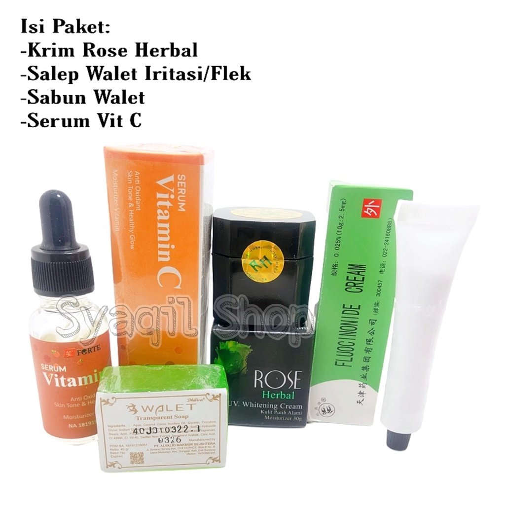 4in1 Paket Kecantikan Wanita-Serum Oren Forte+Krim Pelembab Rose Herbal+Sabun Cuci Muka Hijau+Salep 
