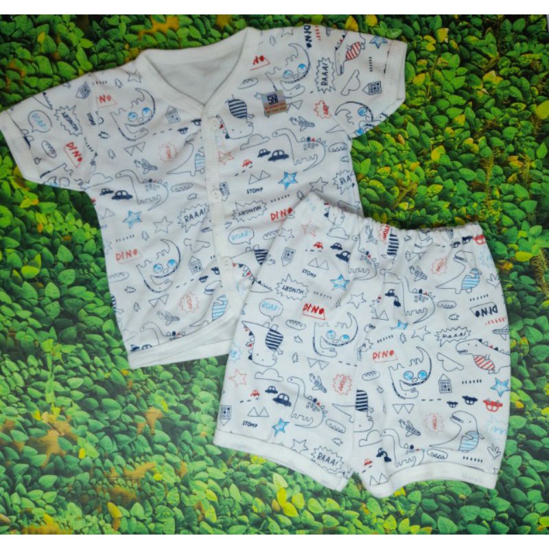 Stelan Baju Bayi Tangan Pendek Kancing Depan Uk No.12-18