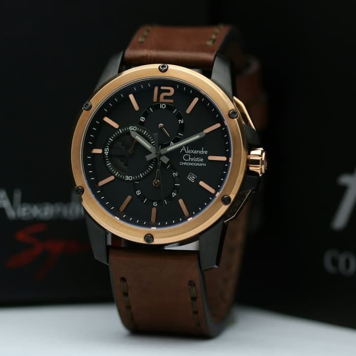 Jam Tangan Pria Alexandre Christie 6486 AC 6486mc Black Rosegold Original