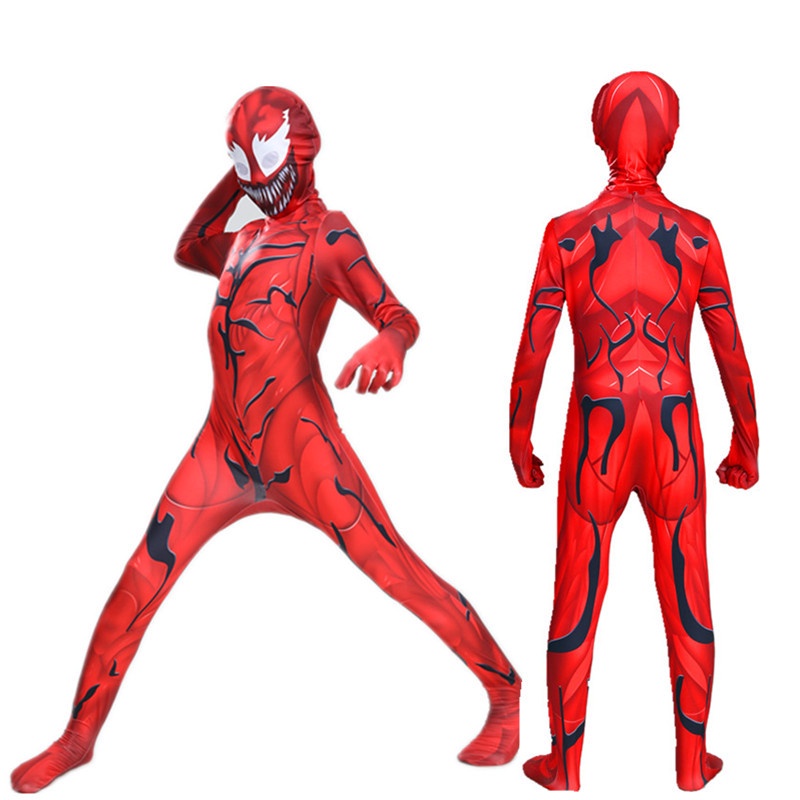 Cosplay VENOM Kostum Anak Christmas And Halloween Party Kostume Racun Spiderman Jumpsuit + Topeng