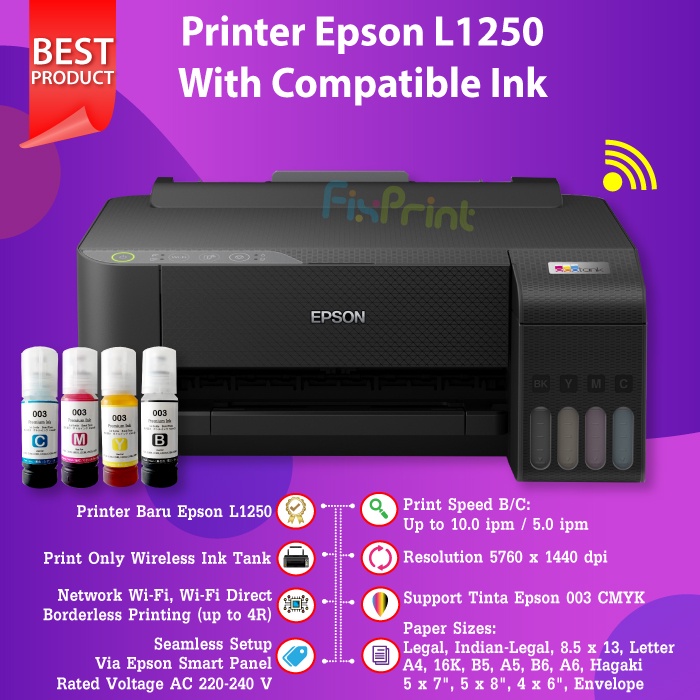 Epson EcoTank L1256 L1250 Wifi infus Tinta 003 Print Only Wireless