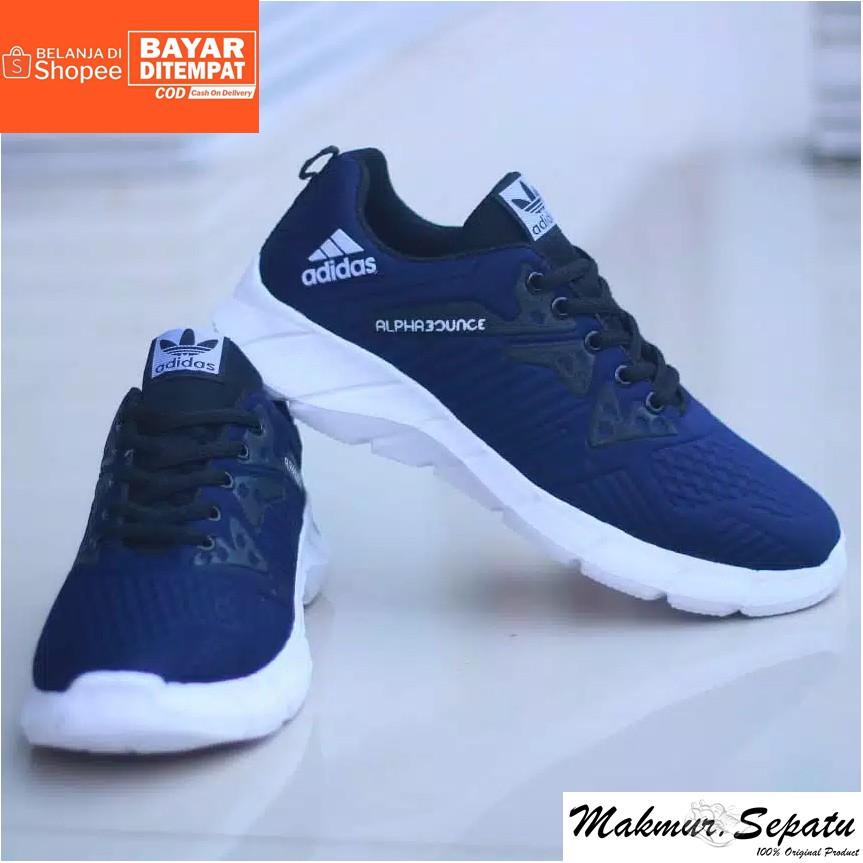 Sepatu Sneakers Running Pria Adidas Alphabounce Navy - Sepatu Outdoor Olahraga Jogging Fitness Murah