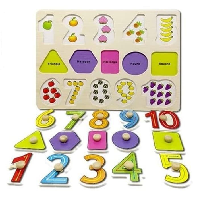 Wooden Knob Puzzle Kayu Knop Angka dan Bentuk A101 - Mainan Edukasi Edukatif Anak