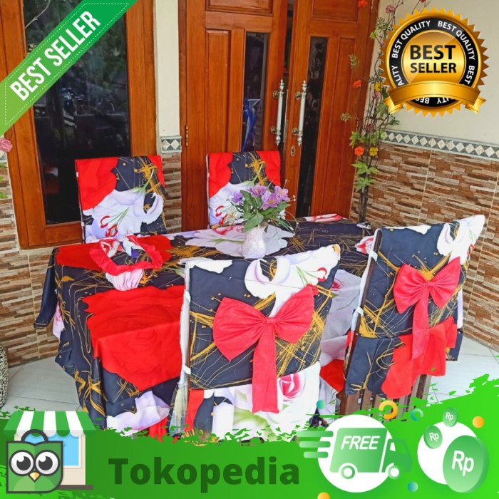 Taplak Meja Makan - Taplak Meja Tamu Makan Panjang 4 Kursi Set Minimalis Karakter Motif