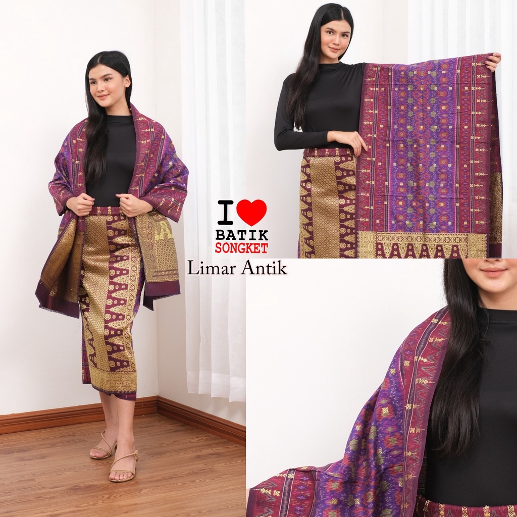 SONGKET LIMAR ANTIK PALEMBANG MOTIF 3 BATAK MEDAN MINANG ULOS UNGU MARUN