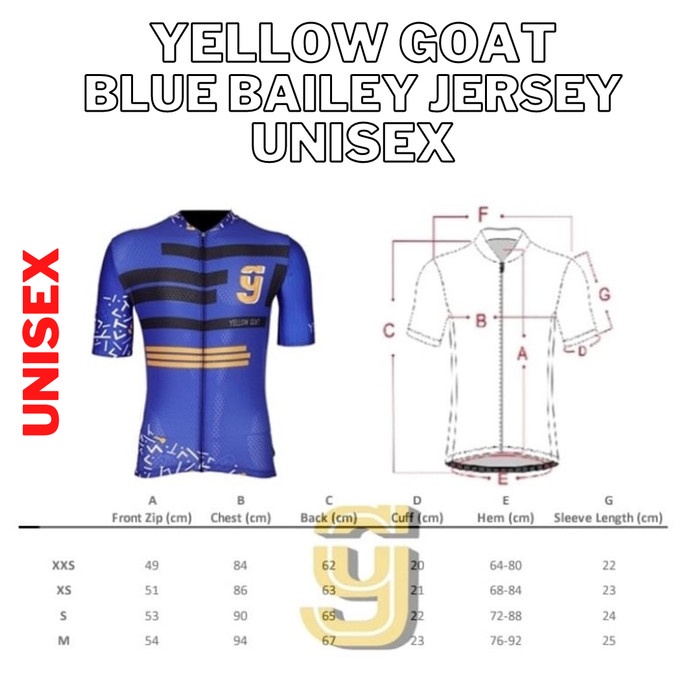 Yellow Goat Cycling Jersey Sepeda Blue Bailey UNISEX