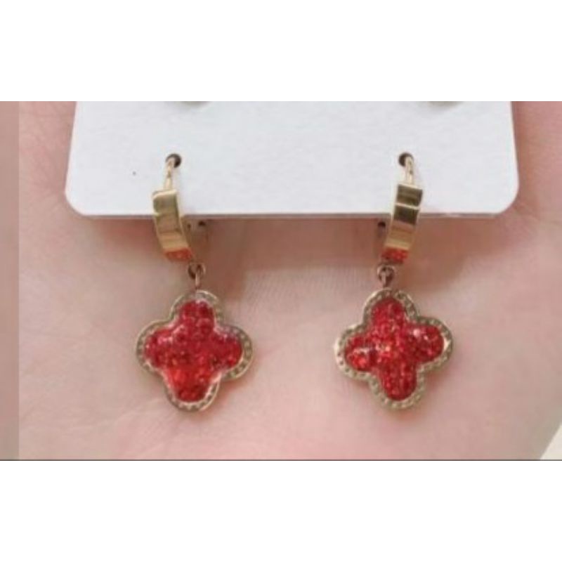 Anting Titanium Anti Karat Tidak Alergi Full Permata Love Cinta Rosegold AP-5F-LV mata merah