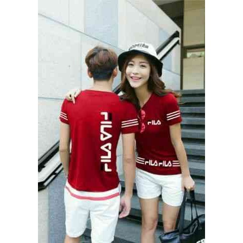 [Cp PD FILA LIST Maroon LT] Baju couple combed merah maroon