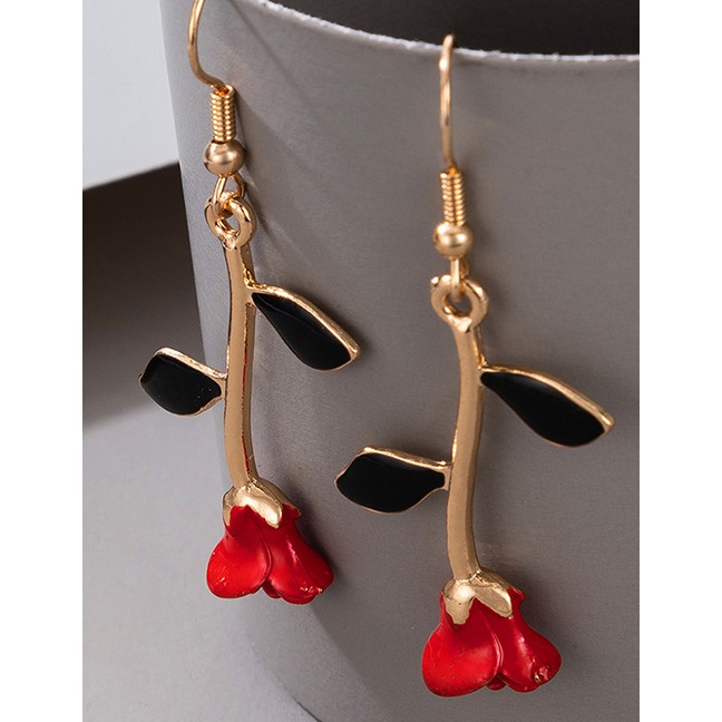 LRC Anting Gantung Fashion Red Rose Alloy Drip Earrings P75590