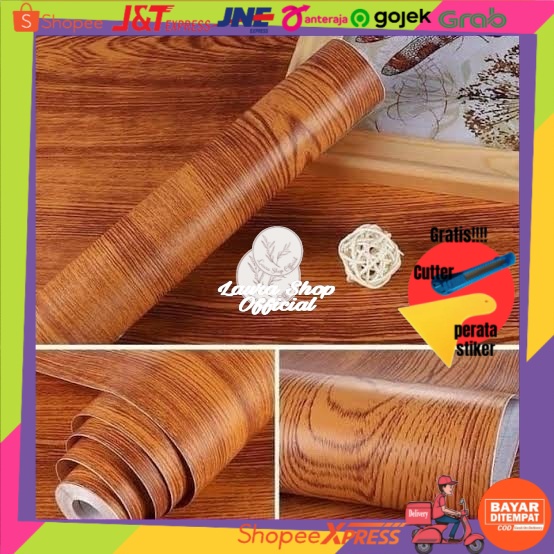 WALLPAPER DINDING ukuran 45 cm x 10 M Motif SERAT KAYU COKLAT CY ALAM NATURAL