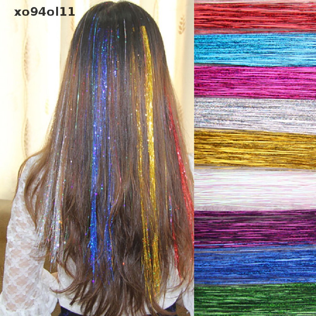 120 Helai / Set Rambut Palsu Silk Bling Glitter Warna Pelangi Untuk Aksesoris Wanita