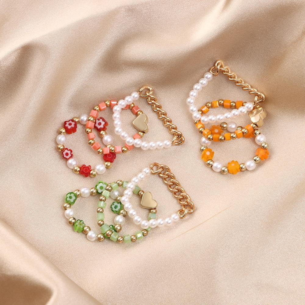 Solighter 3pcs Set Cincin Perhiasan Fashion Cincin Perhiasan Charm Warna Campur Untuk Wanita