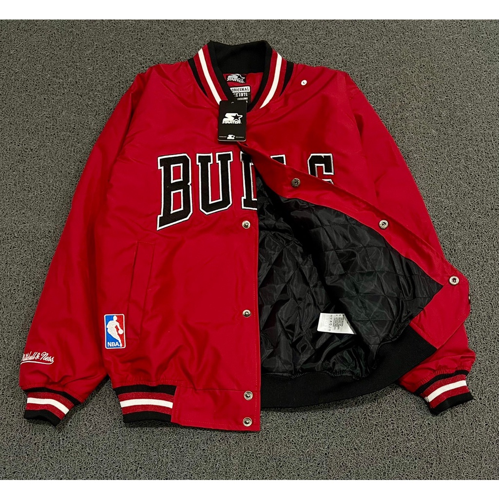 Jaket Varsity Chicago Bulls Mitchells Ness Tag &amp; Label Bordir Basket Jacket