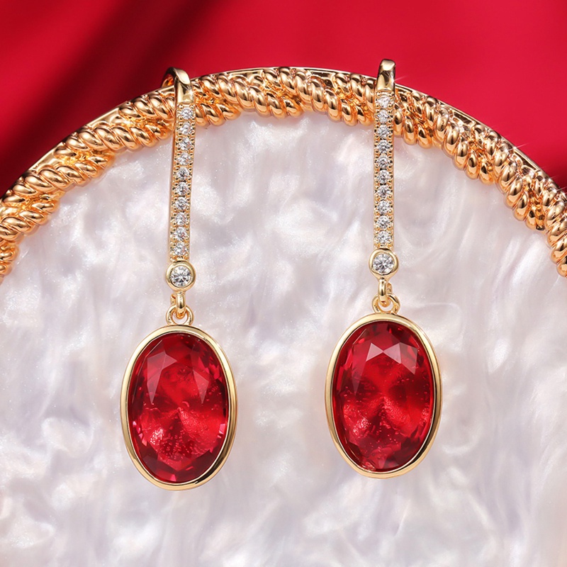 Anting Juntai Bentuk Oval Warna Merah Gaya Retro Vintage Untuk Wanita