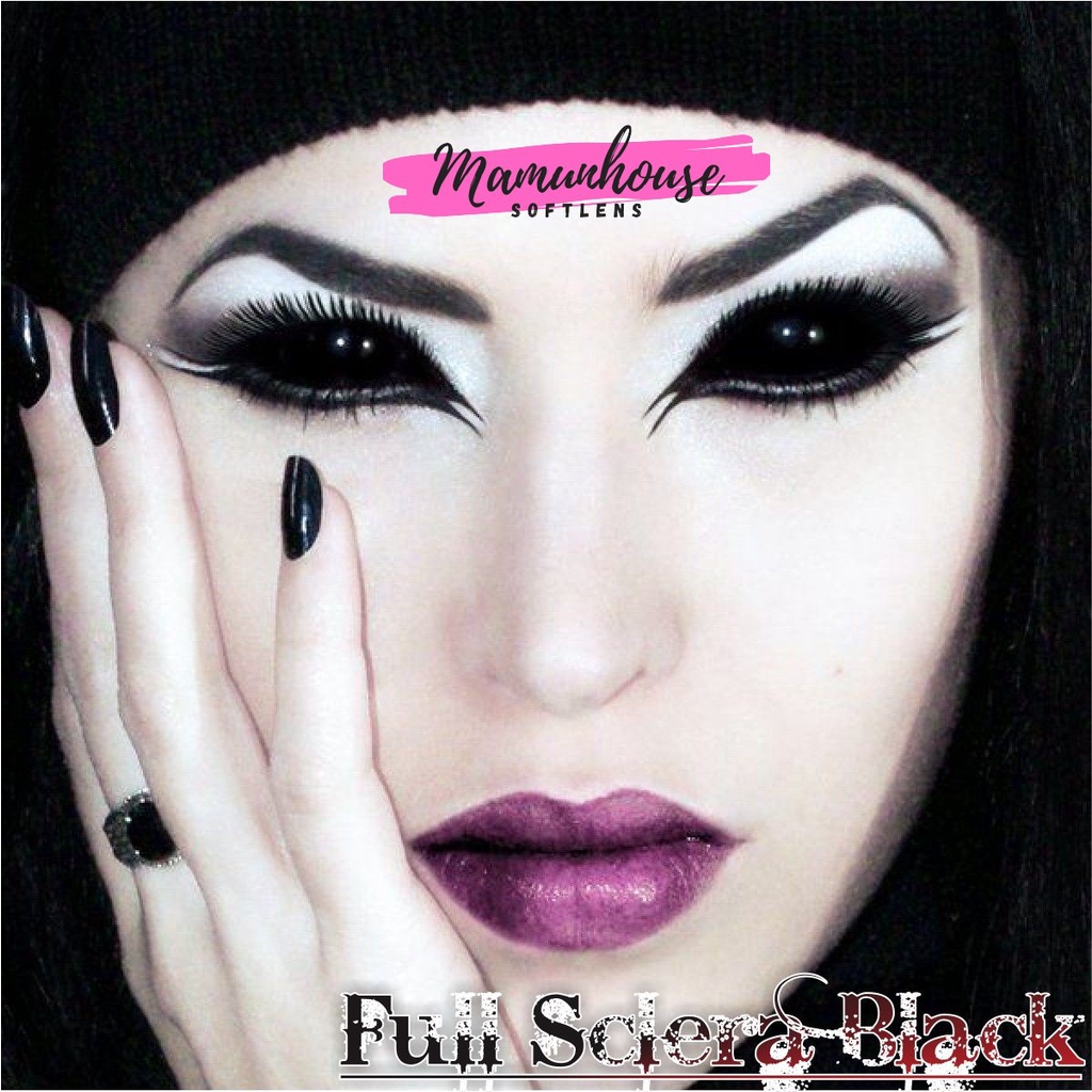 SOFTLENS FULL SCELERA BLACK HITAM PENUH hantu original cosplay dark vampire dracula korea murah sepa