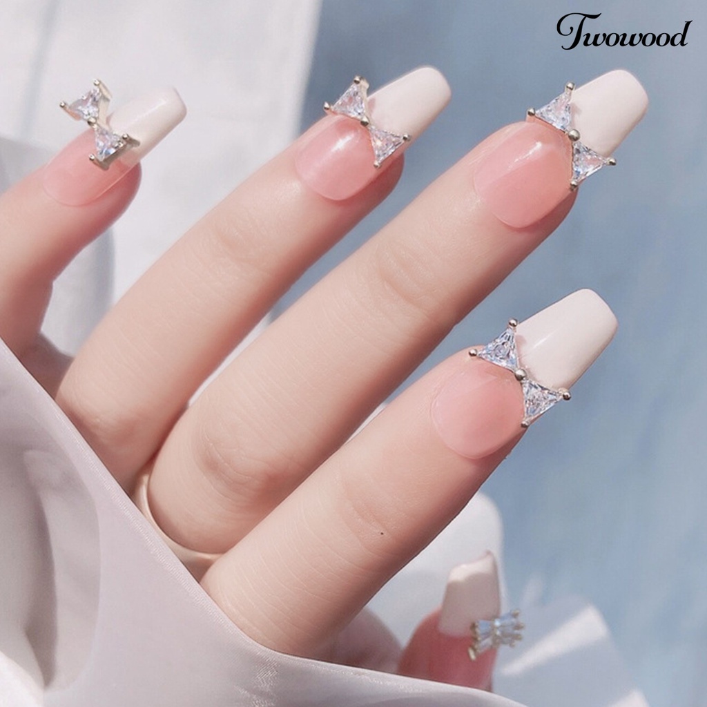 Twowood Hiasan Kuku 3D Bentuk Simpul Pita Aksen Zirconia Kubik Untuk Aksesoris Nail Art / Manicure