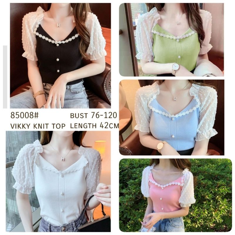 MDLV ~ 85008 VIKKY KNIT TOP KOREA ATASAN RAJUT COMBI TOP RAJUT DAISY BLOUSE RAJUT FASHION IMPORT